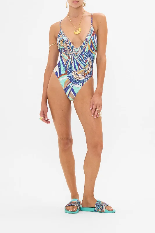 V NECK ONE PIECE WITH MULTICOLOUR STITCHING OASIS ORACLE