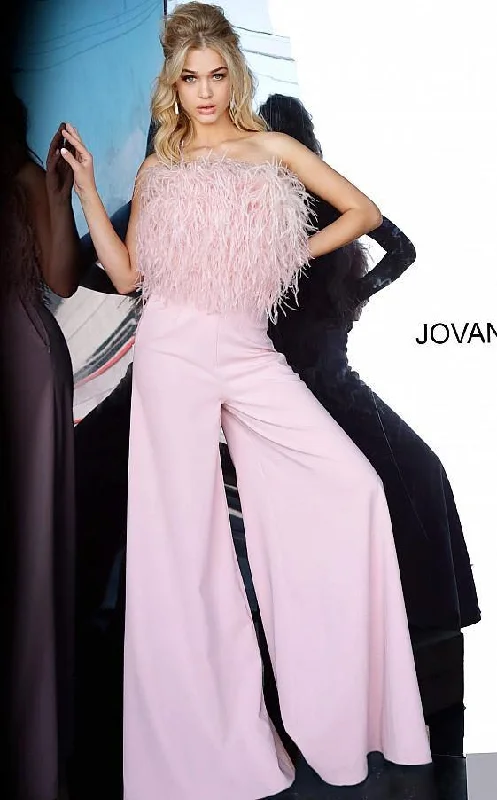 Jovani 1542 Feather Bodice Formal Jumpsuit