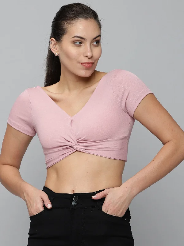 Women V-Neck Solid Mauve Fitted Top-PC-2057-Mauve