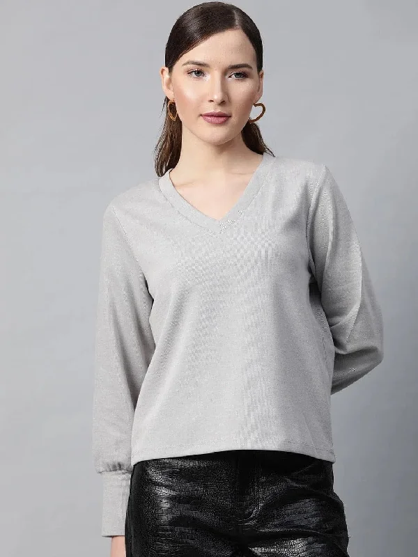 Grey V-Neck Rib Top