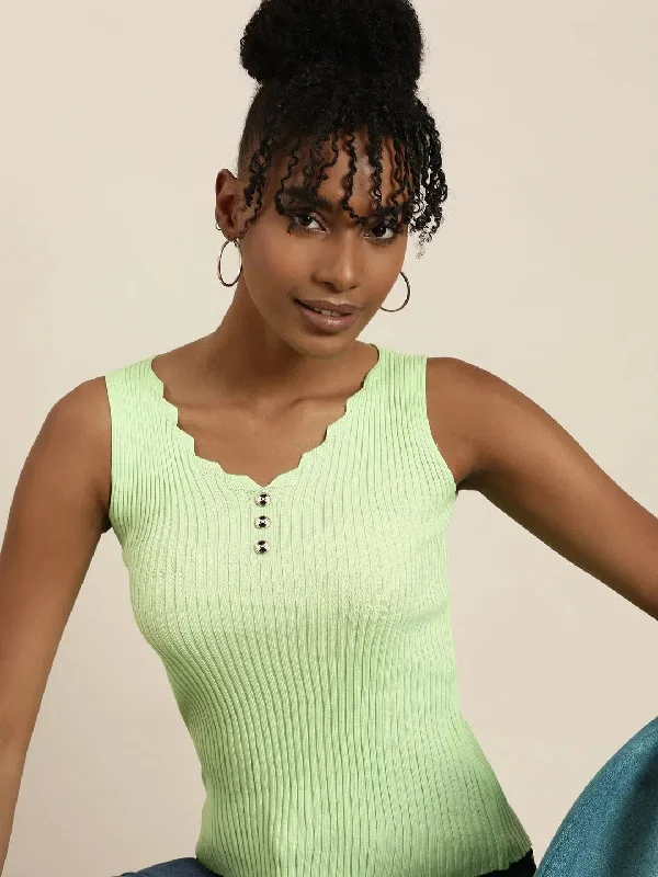 Women Fluorescent Green Solid Tank Top-SNC-45-Fluorescentgreen