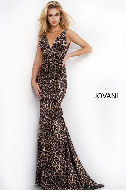 Jovani 8011 Long Prom Animal Print Formal Dress