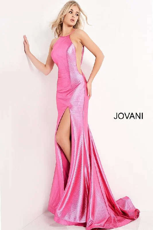 Jovani 06525 Metallic Backless Long Prom Dress