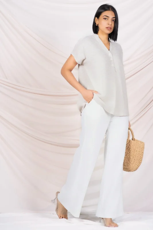 Beige V Neck Linen Top