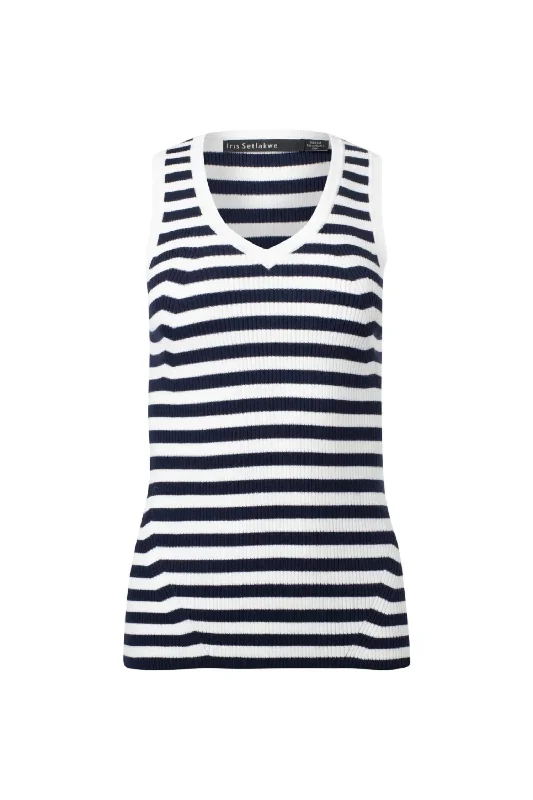 Women's Basic Stripes Tank Top In Nvywht