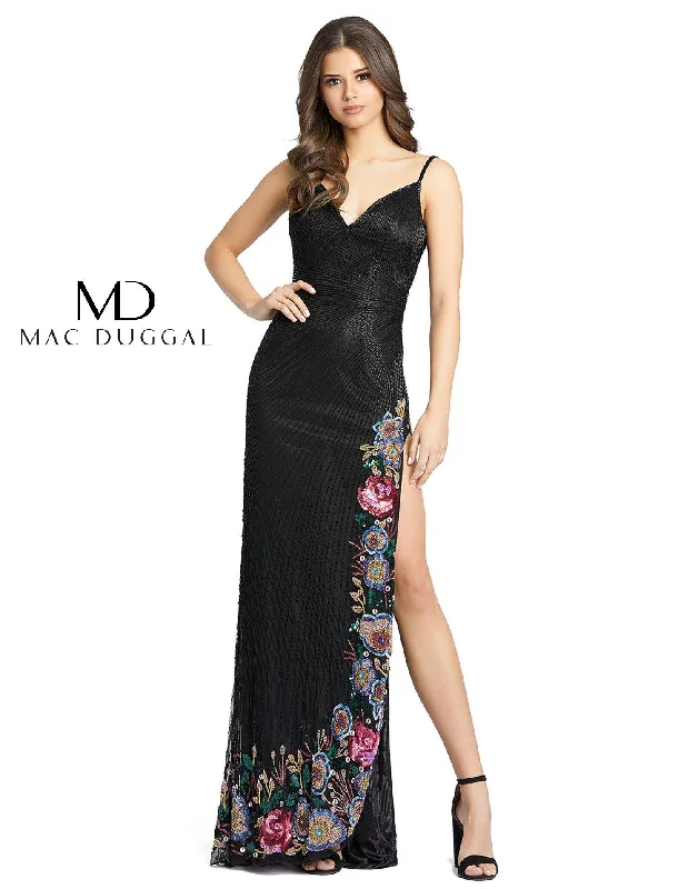 Mac Duggal 5238 Long Formal Floral Slit Beaded Gown