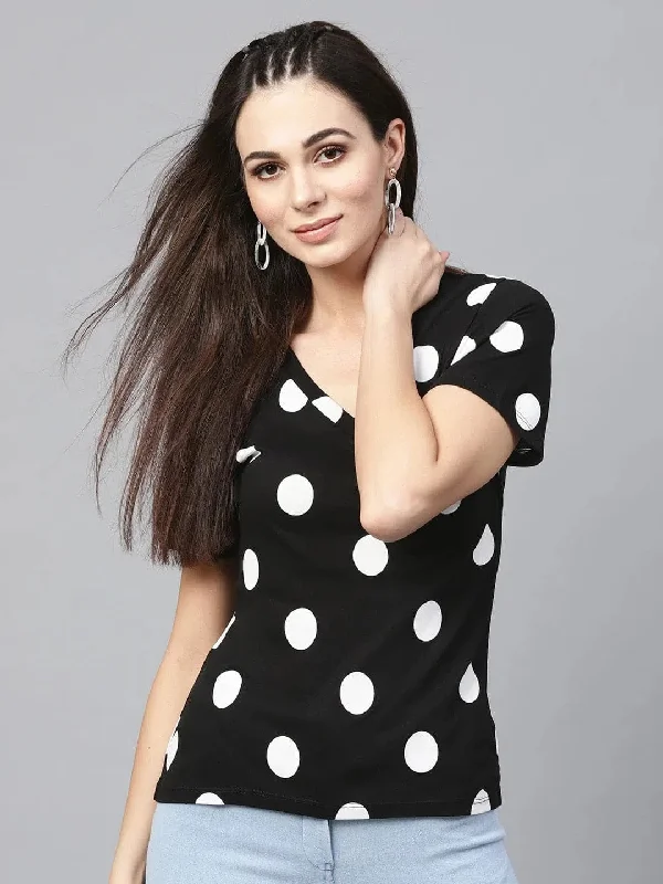 Black & White Polka V-Neck Tee