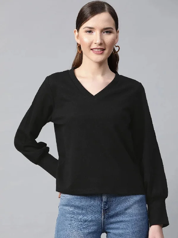 Black V-Neck Rib Top