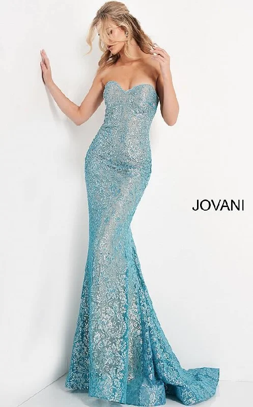 Jovani 06586 Prom Long Strapless Lace Formal Dress