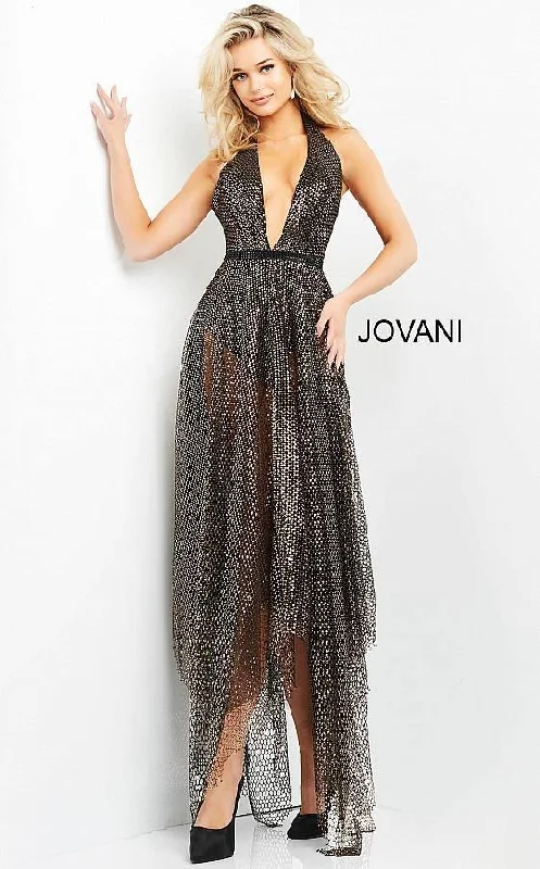 Jovani 05068 Prom Long Halter Metallic A Line Dress