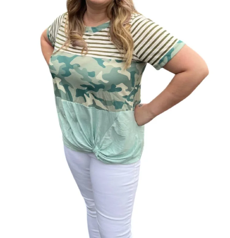 Plus Camo And Stripes Tee In Mint Green