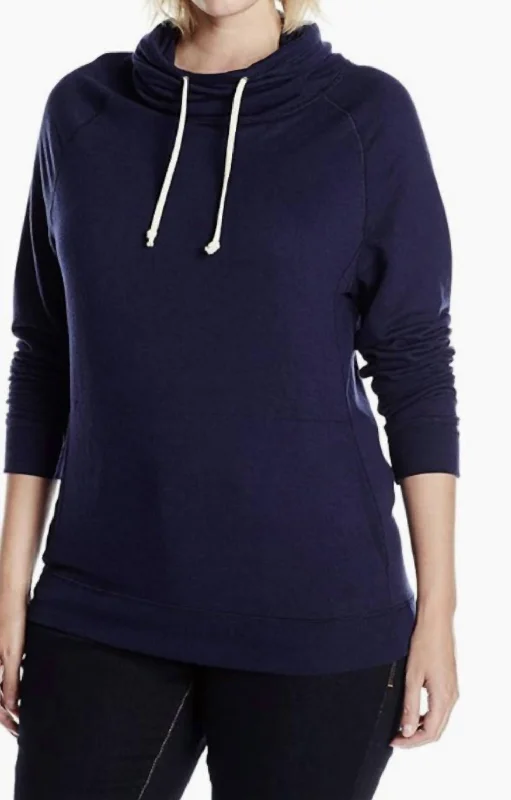 Plus Terry Funnel Neck Top In Navy