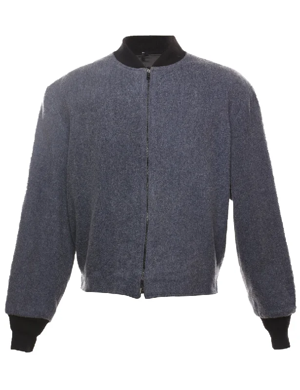 Blue Zip-Front Bomber Jacket - L