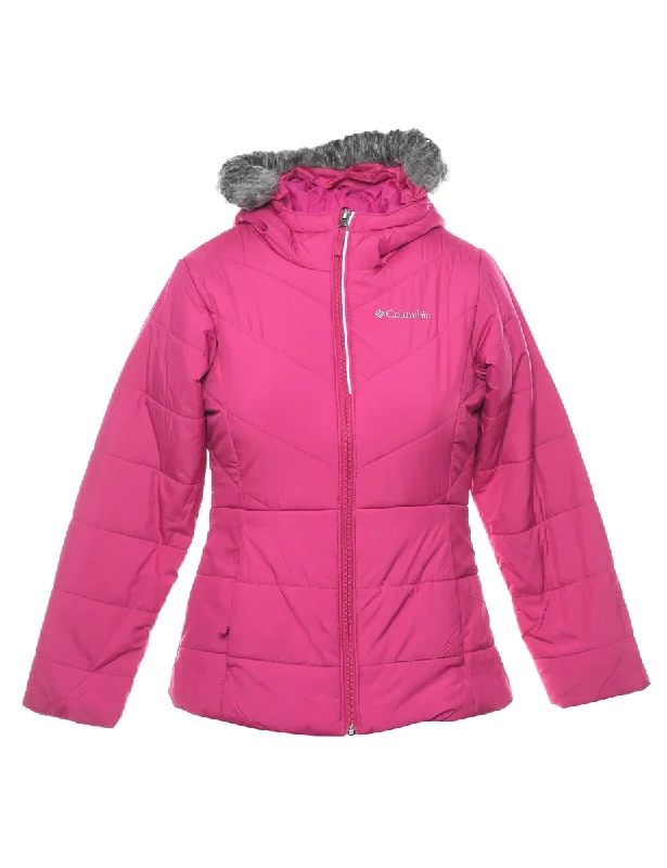 Columbia Pink Hooded Fur Trim Puffer Jacket - S