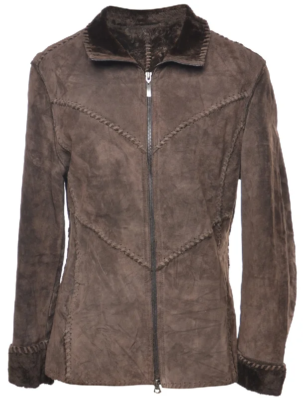 Dark Brown Shearling Lined Jacket - M