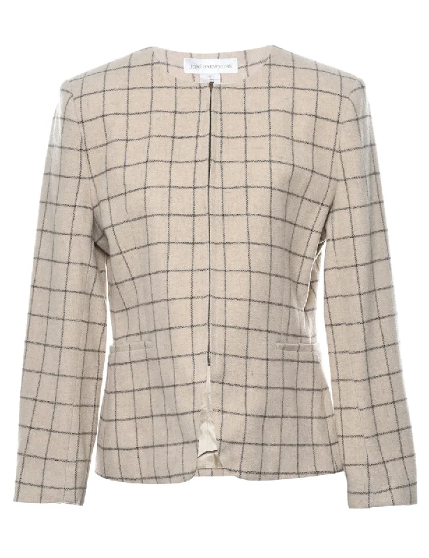 Jones New York Beige Checked Wool Jacket - S