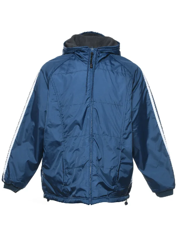 Navy Nylon Hooded Jacket - L