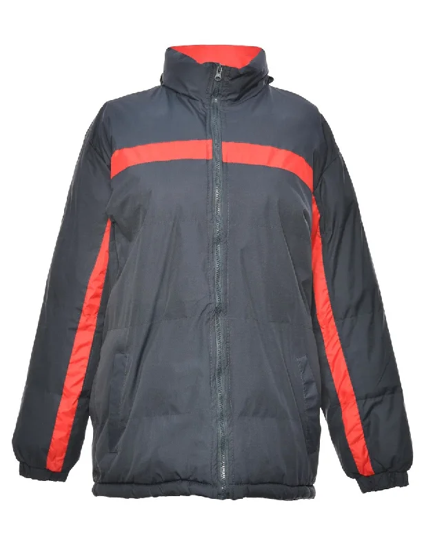 Navy & Red Contrast Puffer Jacket - L