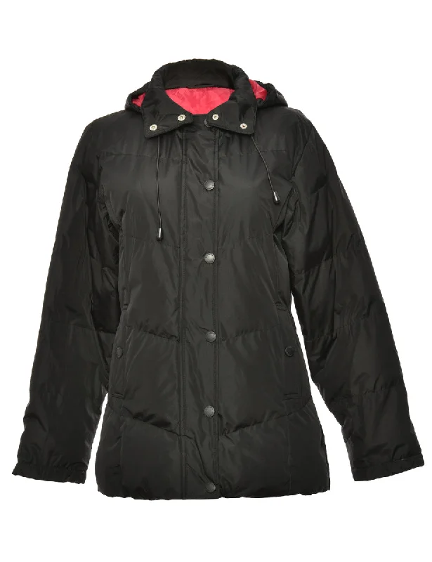 Zip-Front Black Classic Puffer Jacket - M