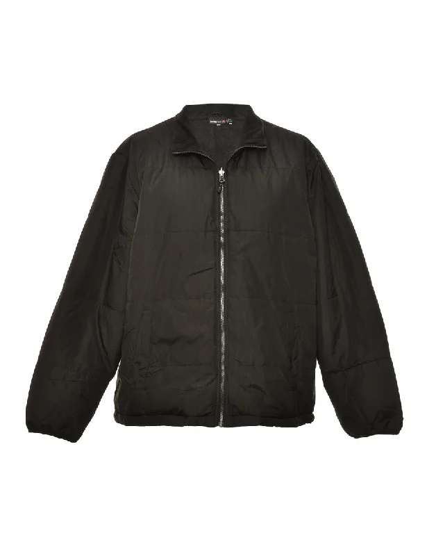 Zip-Front Black Puffer Jacket - XL