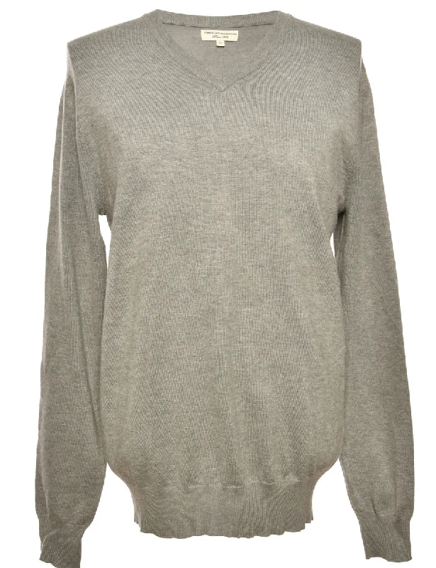 Grey Knit V-Neck Knit Jumper - S