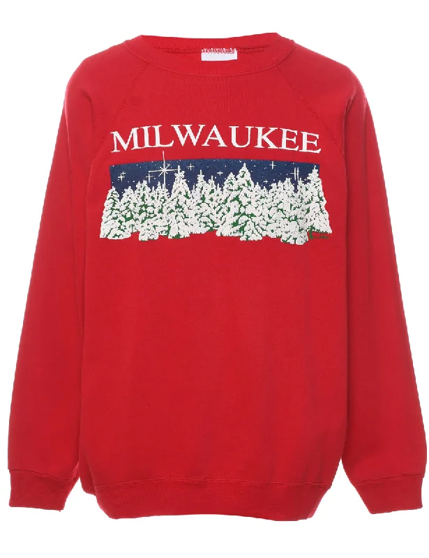 Milwaukee Red Printed Christmas Sweatshirt - XL