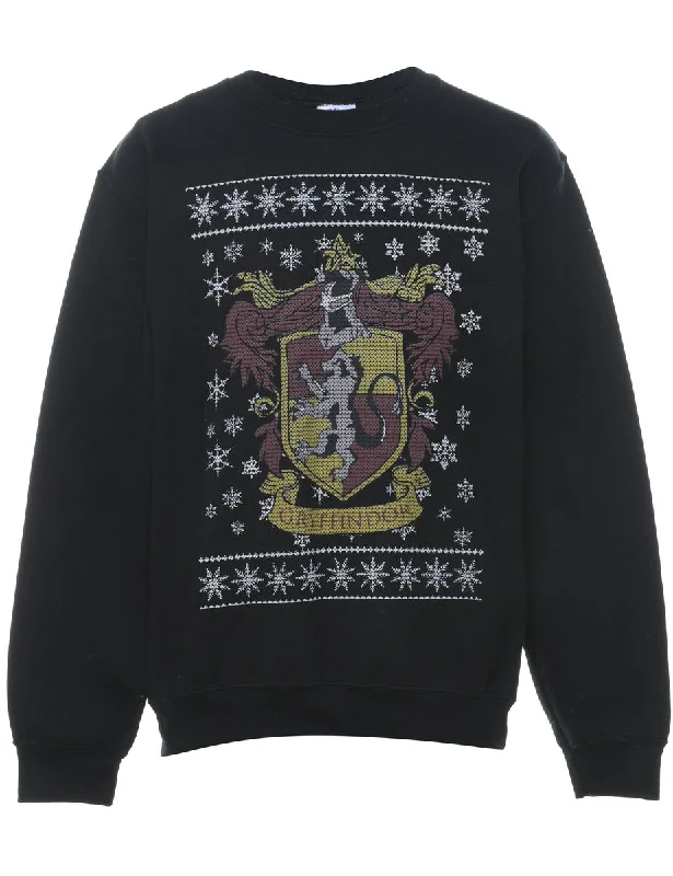 Nordic Gryffindor Black Printed Christmas Sweatshirt - S