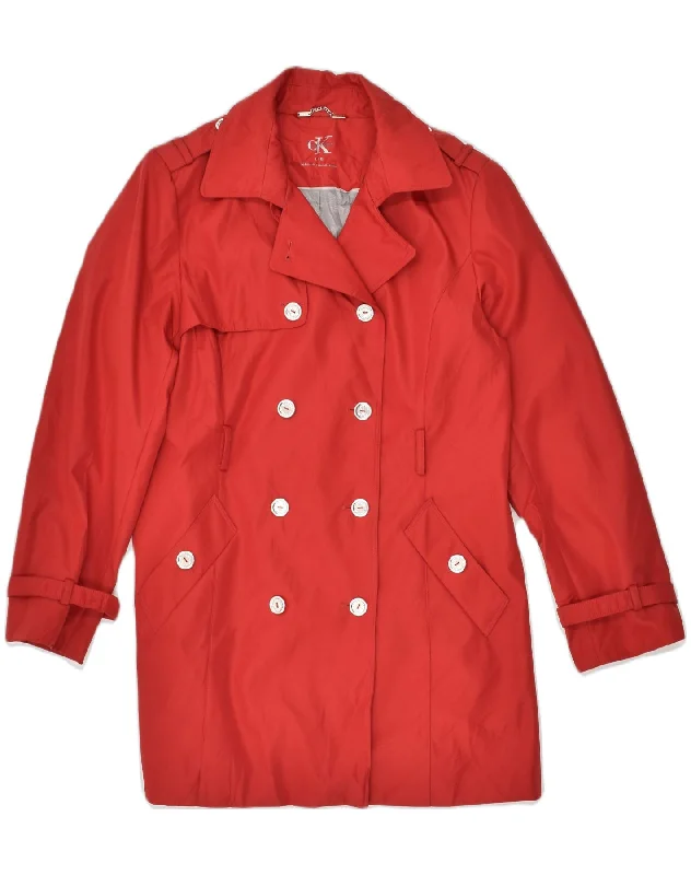 CALVIN KLEIN Womens Double Breasted Trench Coat UK 16 Large Red Polyester