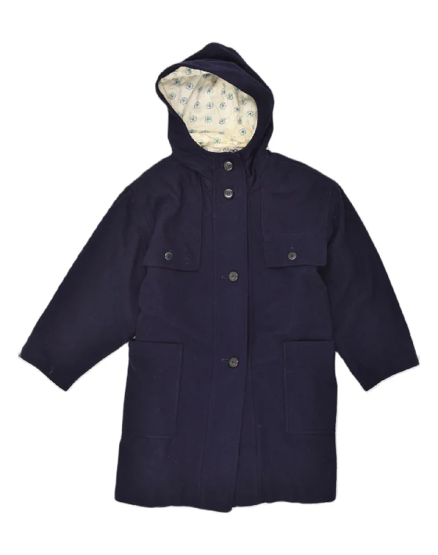 CAROL Womens Hooded Trench Coat UK 12 Medium Navy Blue Polyester