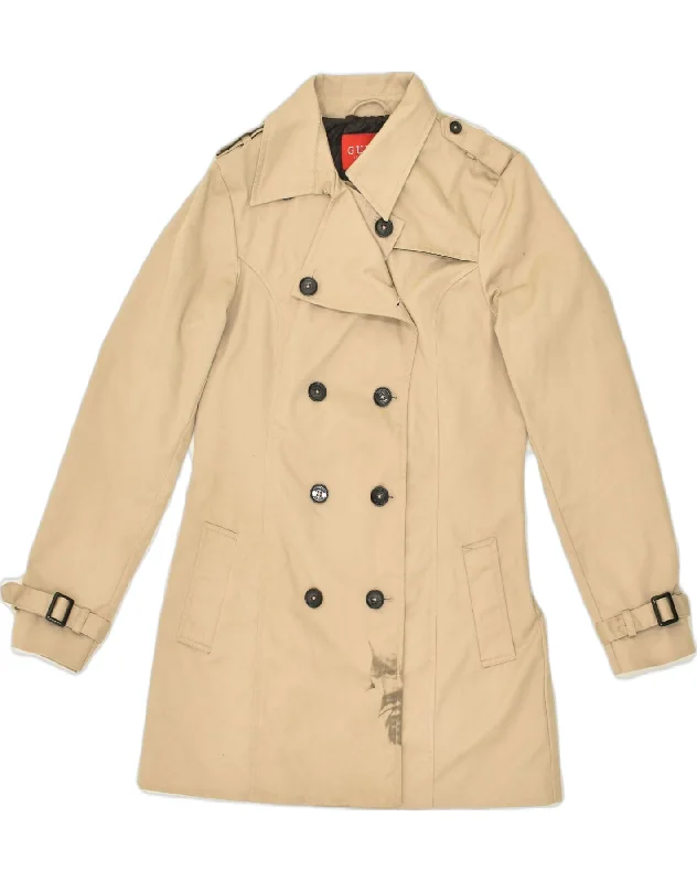 GUESS Womens Double Breasted Trench Coat UK 4  XS Beige Cotton