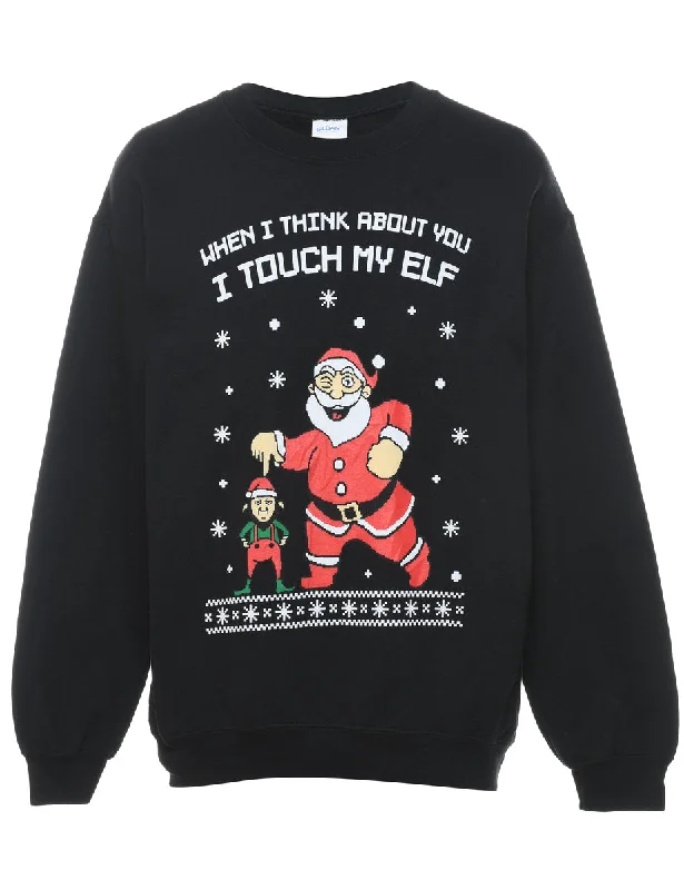 Santa Claus & Elf Design Christmas Sweatshirt - M