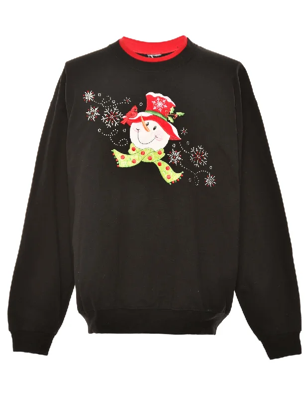 Snowman Black Christmas Sweatshirt - L