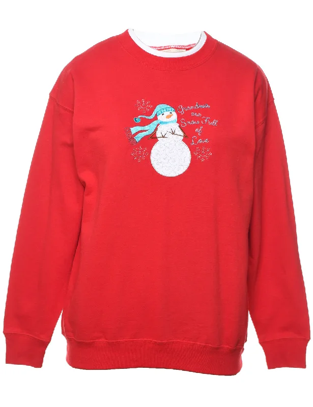 Snowman Design Red Christmas Sweatshirt - M