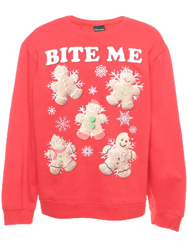 Teddy Bear Print Christmas Sweatshirt - L