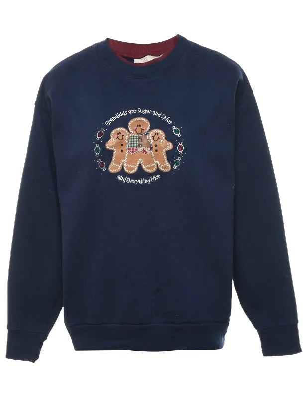 Teddy Bear Print Christmas Sweatshirt - L