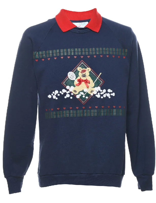 Teddy Bear Print Christmas Sweatshirt - M