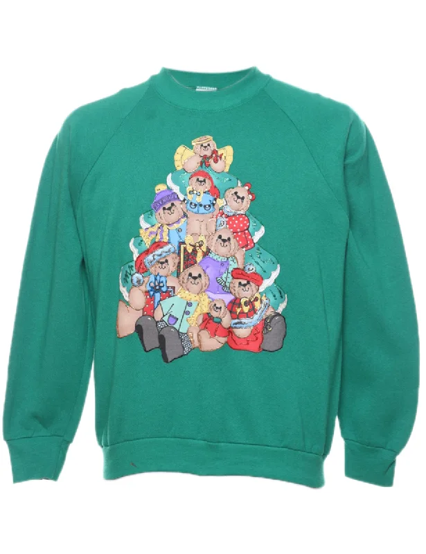 Teddy Bear Print Christmas Sweatshirt - M