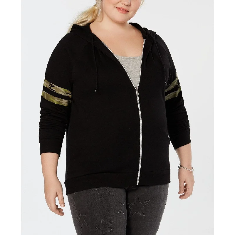 Love Tribe Women's Plus Size Camo-Stripe Zip-Up Jacket Black Size 2 Extra Large - XX-Large