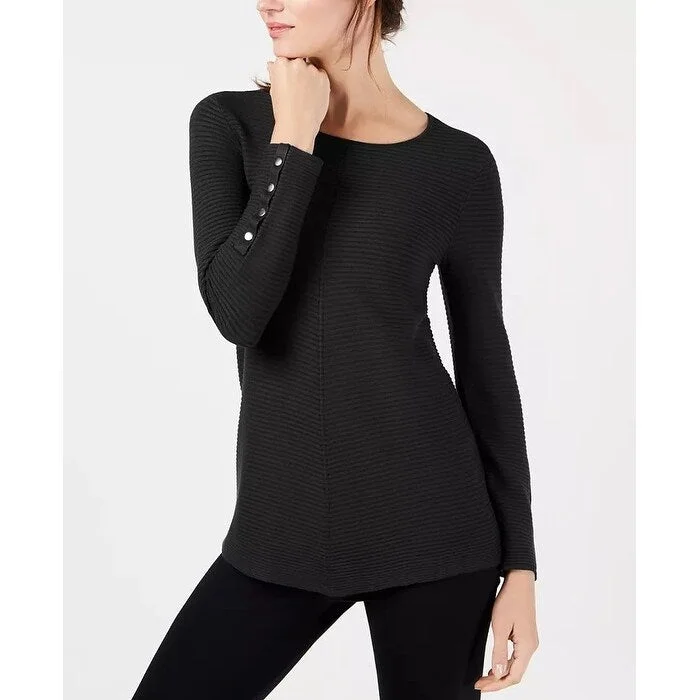 Alfani Women's Ribbed Snap Detail Sweater Black Size Medium