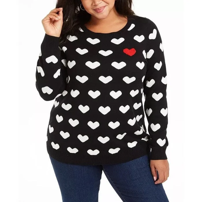 Charter Club Women's Plus Size Heart-Print Sweater Black Size 2X