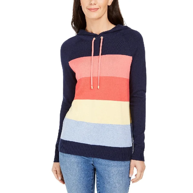 Charter Club Women's Striped Hooded Sweater Blue Size Extra Small - X-Small