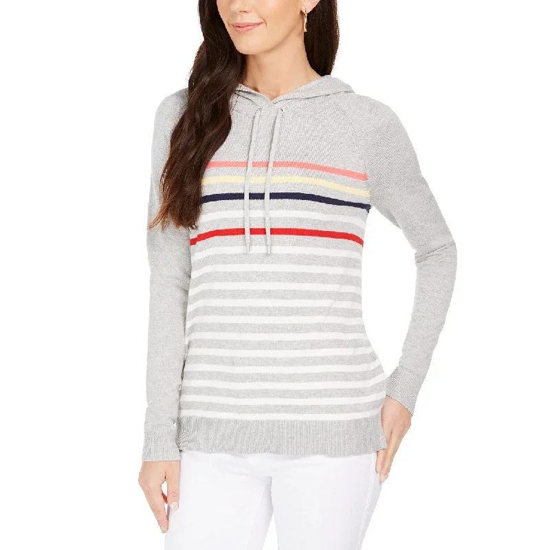 Charter Club Women's Striped Hooded Sweater Gray Size Extra Large