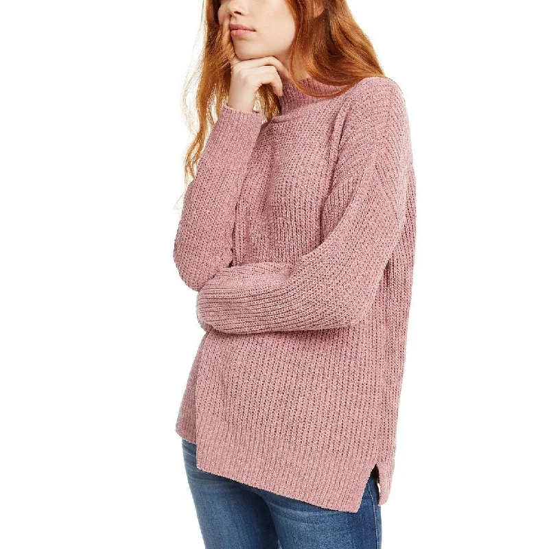 Hippie Rose Women's Juniors' Mock-Neck Chenille Sweater Pink Size Medium