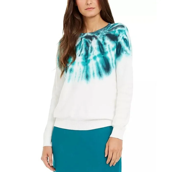 INC International Concepts Women's Cotton Tie-Dye Sweater Green Size Large