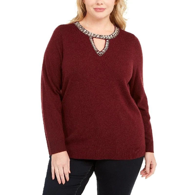 INC International Concepts Women's Embellished Keyhole Sweater Red Size 2 Extra Large