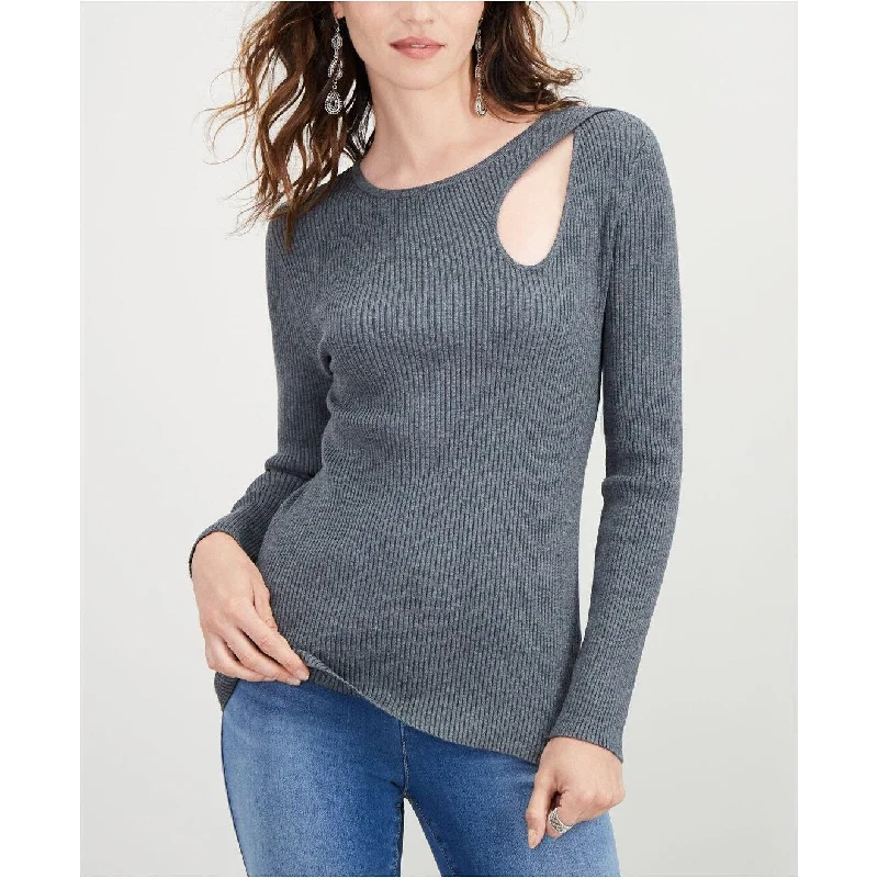 INC International Concepts Women's Petite Ribbed Cutout Sweater Size Small - Grey