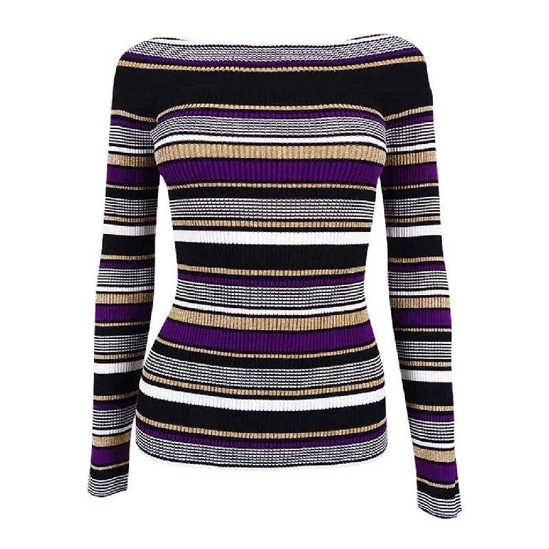 INC International Concepts Women's Reversible Stripe Sweater, Purple, M