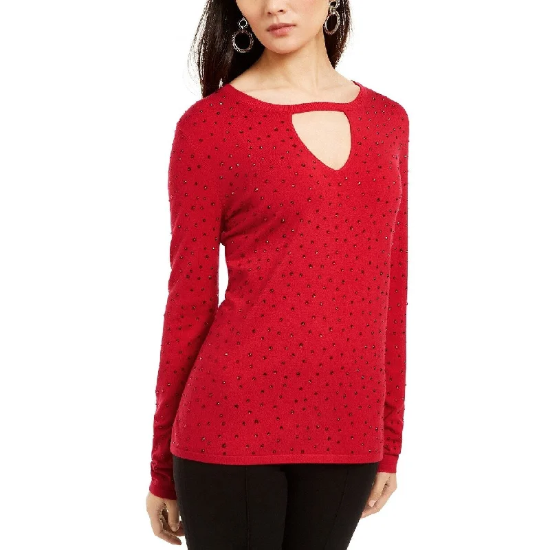 INC Women's Embellished Keyhole Sweater Red Size Medium