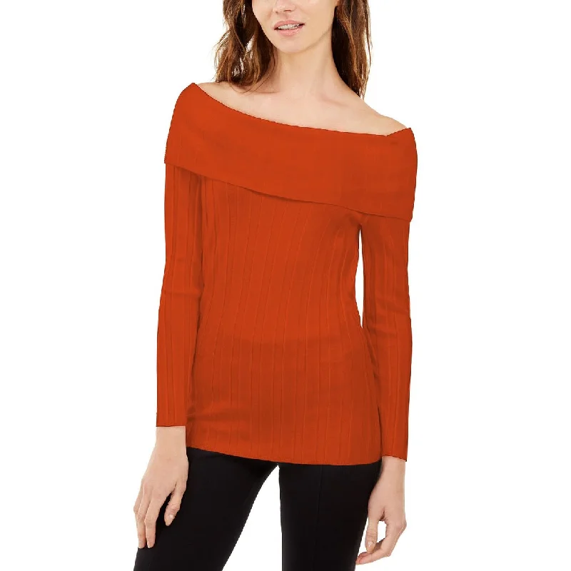 INC Women's Off-The-Shoulder Ribbed Sweater Red Size Large