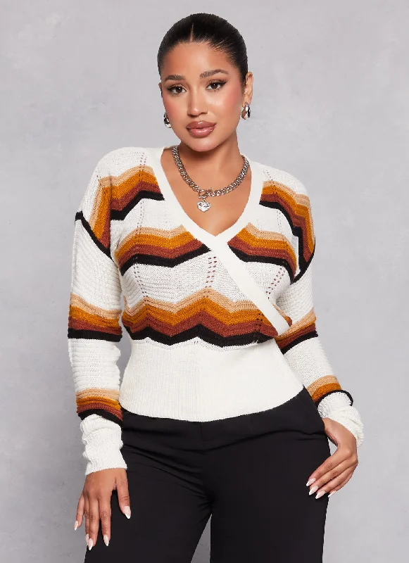 Chevron Faux Wrap Sweater